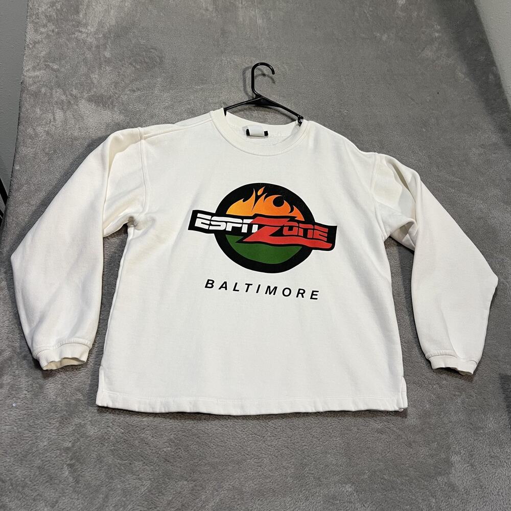 Vintage ESPN Zone Sweatshirt Mens Small White Baltimore Logo Crewneck 90s